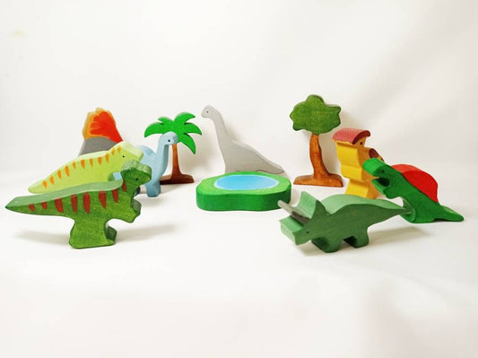 Dinosaur wooden play set, open ended play toy set, dino world toy set for kids, wooden dinosaur toy, waldorf dino toy, wooden play scene