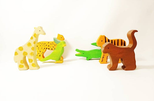 Exotic animals wooden toy set, waldorf inspired wooden animals, exotic animals play set, open ended play, christmas gift for kids, wood toy