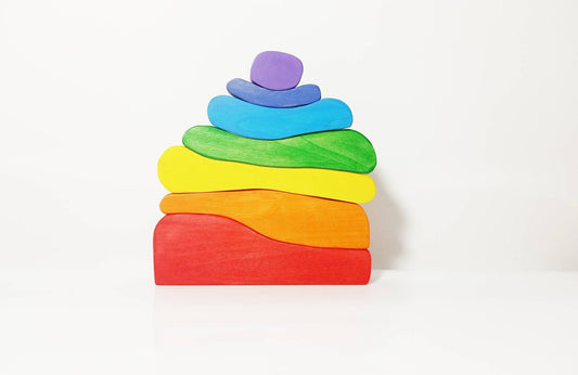 Rainbow wooden stacker house, wooden stacking toy, open ended toy, waldorf inspired wooden toy, imaginative play, woooden stackers, rainbow