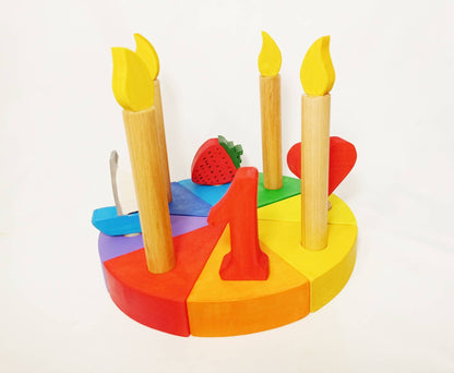 Rainbow cake waldorf celebration ring decor, birthday ring, birthday table decoration, kids rainbow birthday decor, wooden birthday cake set