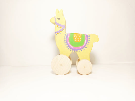 Llama on wheels wooden toy, push toy, waldorf wooden toy, montessori inspired wooden llama, christmas gift, toys that move, gift for kids