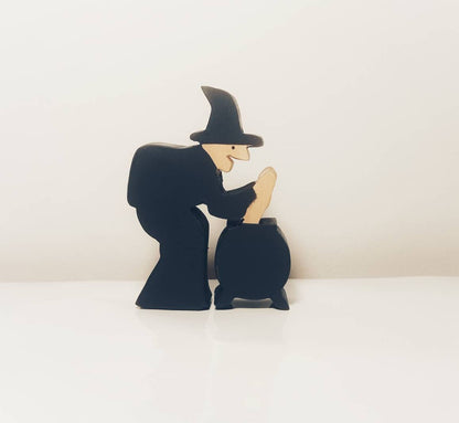 Witch wooden toy, witch figurine, witch toy, halloween decoration, waldorf inspired wooden toy witch, handmade wooden toys, halloween toy