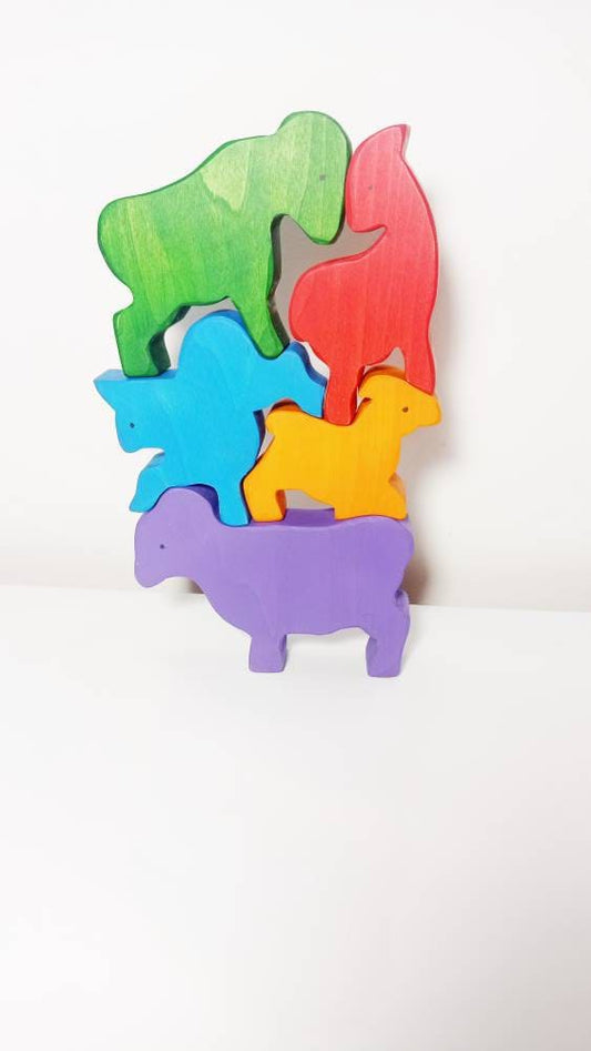 Balance wooden toy stacking goats