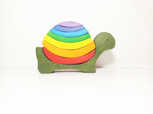 Rainbow stacking wooden turtle toy, rainbow stacker, wooden nesting toy, waldorf inspired, gift for babies, toddler, montessori wooden toy