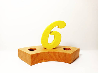 number six birthday ring ornament, waldorf ring ornament, waldorf decoration, waldorf wooden birthday decoration, number 6 ring ornament,