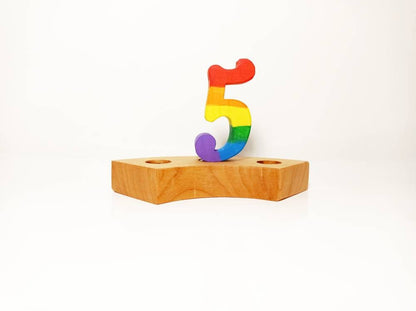 Rainbow number five birthday ring ornament, celebration ring ornament, waldorf wooden birthday ring, rainbow numbers, advent spiral decor