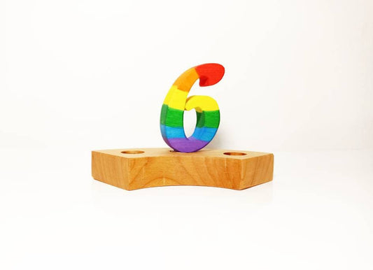 Rainbow number six birthday ring ornament, celebration ring ornament, waldorf wooden birthday ring, rainbow numbers, advent spiral decor