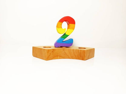 Rainbow number two birthday ring ornament, celebration ring ornament, waldorf wooden birthday ring, rainbow numbers, advent spiral decor