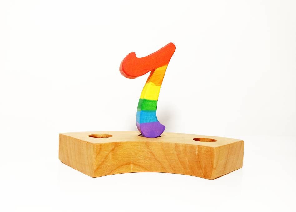 Rainbow number seven birthday ring ornament, celebration ring ornament, waldorf wooden birthday ring, rainbow numbers, advent spiral decor