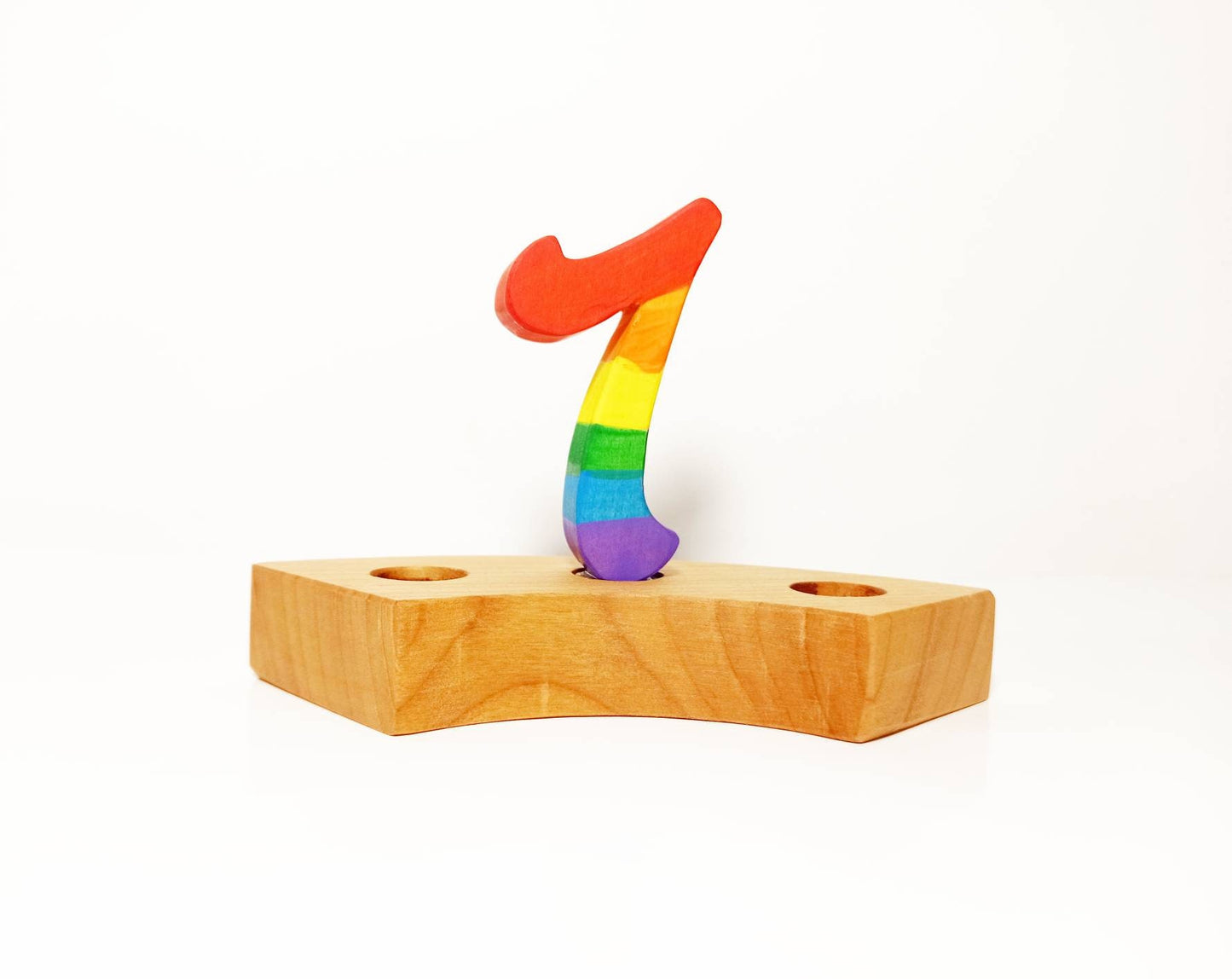 Rainbow number seven birthday ring ornament, celebration ring ornament, waldorf wooden birthday ring, rainbow numbers, advent spiral decor