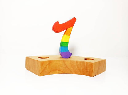 Rainbow number seven birthday ring ornament, celebration ring ornament, waldorf wooden birthday ring, rainbow numbers, advent spiral decor