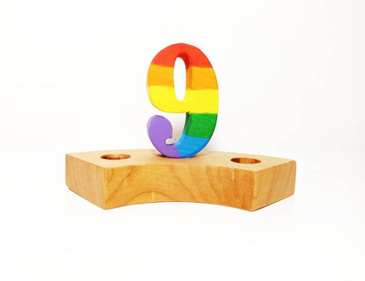 Rainbow number nine birthday ring ornament, celebration ring ornament, waldorf wooden birthday ring, rainbow numbers, advent spiral decor