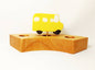 Yellow bus celebration ring ornament, waldorf birthday ring decoration, seasonal table decor, bus ornaments, waldorf inspired wooden ring