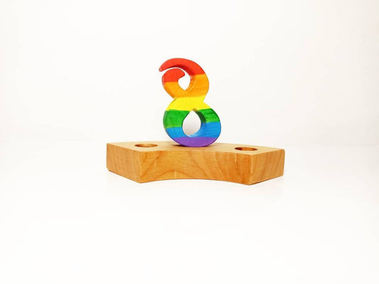 Rainbow number eight birthday ring ornament, celebration ring ornament, waldorf wooden birthday ring, rainbow numbers, advent spiral decor