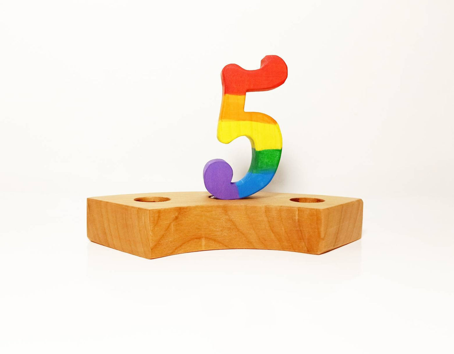 Rainbow number five birthday ring ornament, celebration ring ornament, waldorf wooden birthday ring, rainbow numbers, advent spiral decor