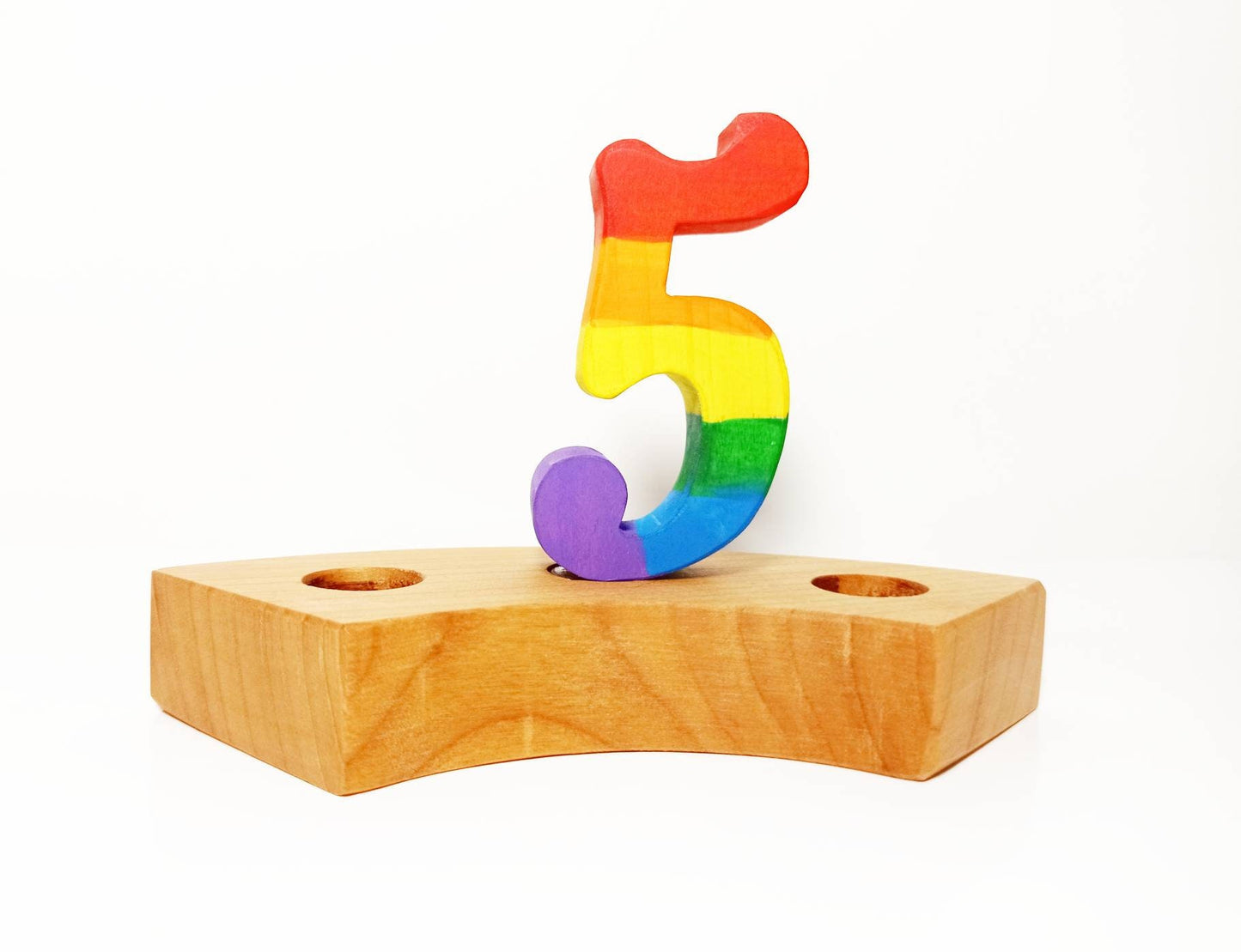 Rainbow number five birthday ring ornament, celebration ring ornament, waldorf wooden birthday ring, rainbow numbers, advent spiral decor