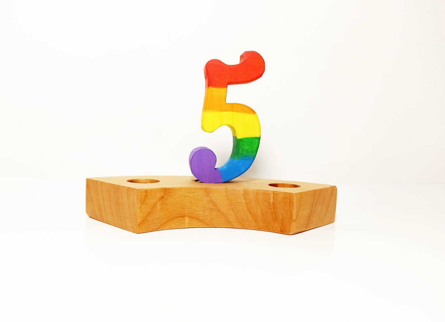 Rainbow number five birthday ring ornament, celebration ring ornament, waldorf wooden birthday ring, rainbow numbers, advent spiral decor