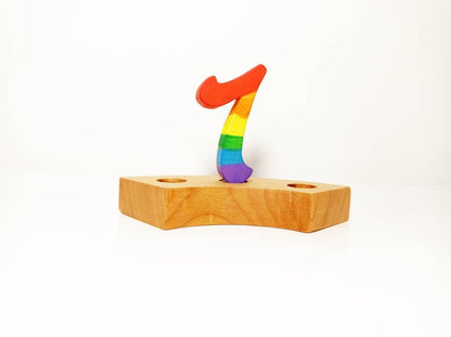 Rainbow number seven birthday ring ornament, celebration ring ornament, waldorf wooden birthday ring, rainbow numbers, advent spiral decor