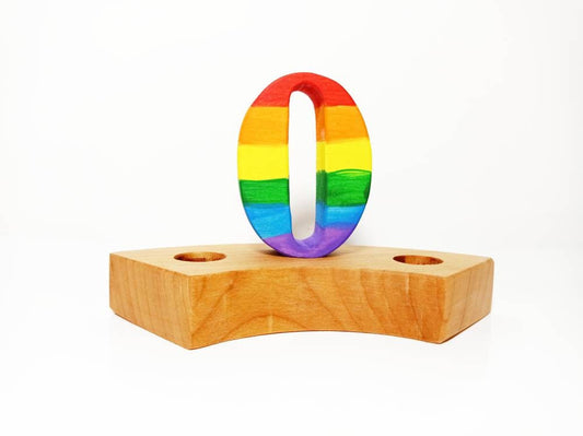 Rainbow number zero birthday ring ornament, celebration ring ornament, waldorf wooden birthday ring, rainbow numbers, advent spiral decor