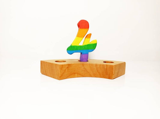 Rainbow number four birthday ring ornament, celebration ring ornament, waldorf wooden birthday ring, rainbow numbers, advent spiral decor