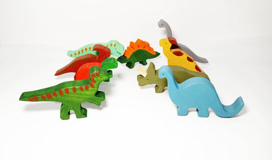 Dinosaurus wooden toy set, wooden dino, waldorf inspired animals, wooden animals, prehistoric animals, t-rex wooden toy, waldorf toy set