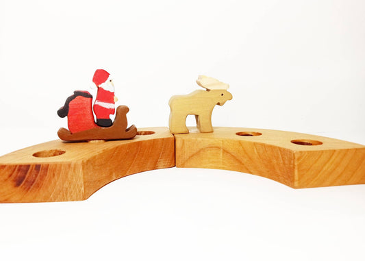 Santa sleigh with reindeer birthday celebration ring ornament, advent spiral ornament, christmas waldorf ring ornament, natural table decor