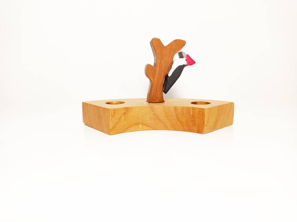 Woodpecker celebration birthday ring ornament, waldorf birthday ring decor bird, woodpecker wooden decoration, seasonal nature table decor