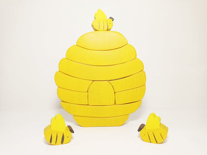 Beehive with bee wooden stacking toy