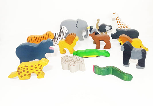 exotic animals wooden toy set, waldorf inspired wooden animals open ended toy, safari animals toys, gift for kids, wooden african animals,