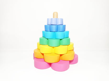 Flower wooden pastel stacker, wooden flower stacking toy, toy for toddlers, waldorf inspired, montessori wooden toy, imaginative play set