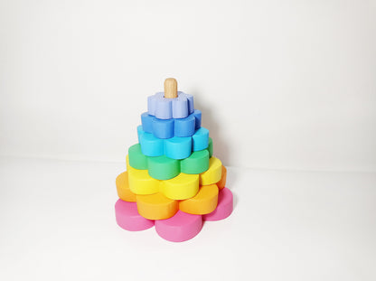 Flower wooden pastel stacker, wooden flower stacking toy, toy for toddlers, waldorf inspired, montessori wooden toy, imaginative play set