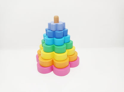 Flower wooden pastel stacker, wooden flower stacking toy, toy for toddlers, waldorf inspired, montessori wooden toy, imaginative play set