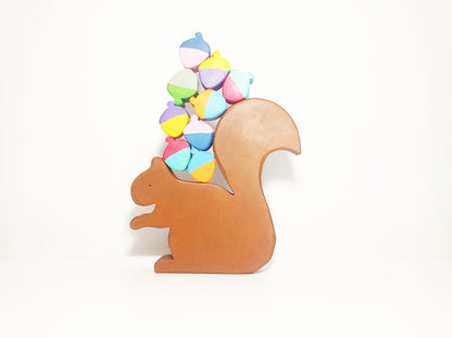 Stacking squirrel with acorns wooden toy set, wooden balance toy, waldorf inspired, montessori wooden toy, open ended toy set, gift for kids