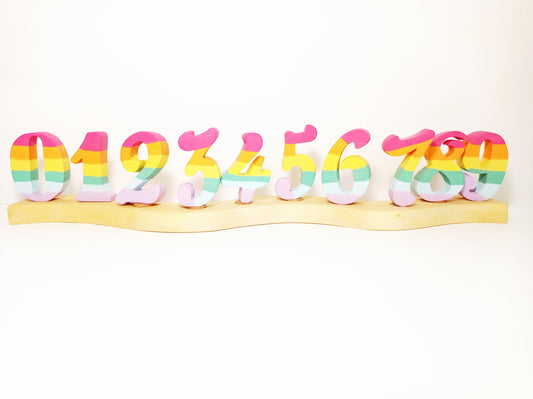 Set of 10 pastel rainbow number ring ornaments, celebration birthday ring number ornaments, pastel rainbow number waldorf inspired decor