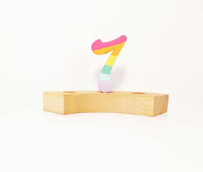 Waldorf celebration ring ornament number seven, pastel rainbow number 7 birthday ring wreath ornament, jaar ring, seasonal table decor