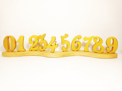 Set of 10 golden numbers waldorf celebration ring ornaments, waldorf birthday numbers set, golden numbers waldorf, seasonal table decoration