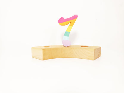 Waldorf celebration ring ornament number seven, pastel rainbow number 7 birthday ring wreath ornament, jaar ring, seasonal table decor