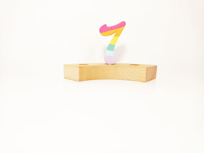 Waldorf celebration ring ornament number seven, pastel rainbow number 7 birthday ring wreath ornament, jaar ring, seasonal table decor