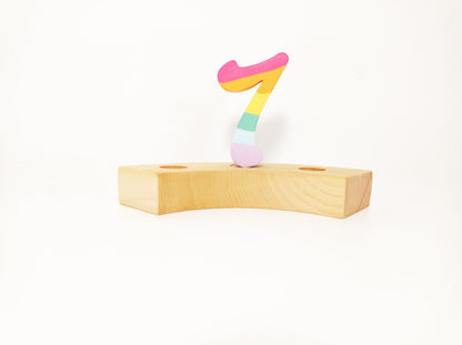 Waldorf celebration ring ornament number seven, pastel rainbow number 7 birthday ring wreath ornament, jaar ring, seasonal table decor