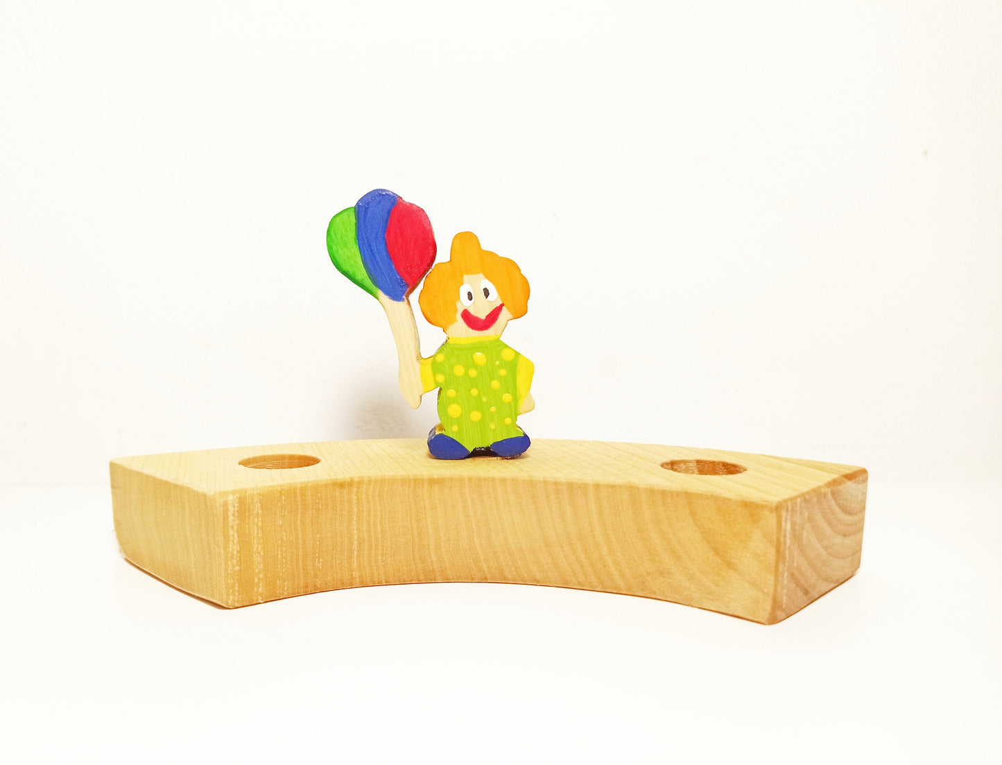 Clown celebration waldorf birthday ring ornament, seasonal table decor, waldorf wooden ring ornament, waldorf birthday wreath decoration