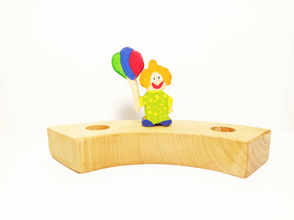 Clown celebration waldorf birthday ring ornament, seasonal table decor, waldorf wooden ring ornament, waldorf birthday wreath decoration