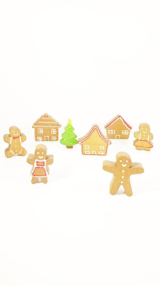 Gingerbread village wooden toy set, gingerbread wooden toy, christmas toy set, wooden toy set, gift for kids, imaginative open ended play