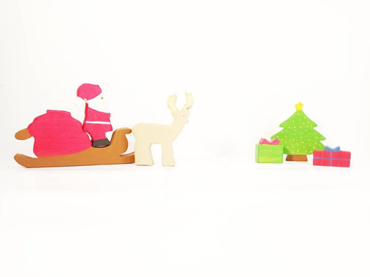 Santa sleigh with christmas tree and gifts, wooden santa toy, waldorf christmas toy set, wooden christmas decoration, santa decor, christmas