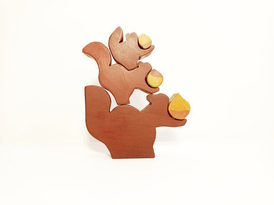 Wooden stacking squirrel toy, waldorf wooden toy stacker, gift for kids, wooden toy set, waldorf inspired, kids stacker toy birthday gift