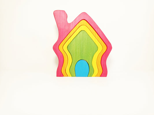 Rainbow stacking house wooden toy, stacking toy house, imaginative play, montessori waldorf toy stacker, nesting puzzle colourful house