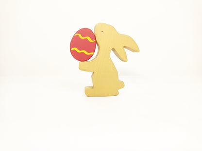 Bunny with red Easter egg wooden toy decoration