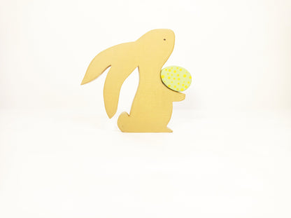 Bunny with green Easter egg wooden toy decoration