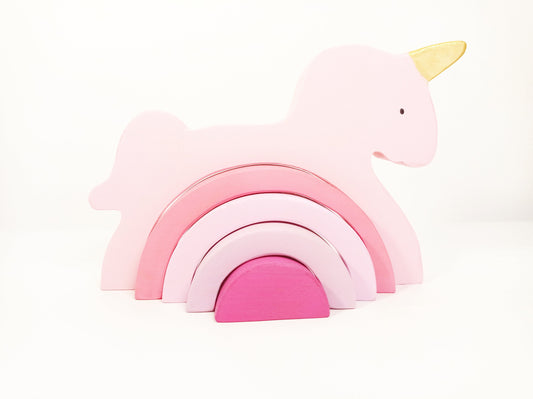 Unicorn stacking wooden toy, unicorn nursery decoration, open ended play, play room shelf decor, pink unicorn wooden toy, nesting wooden toy