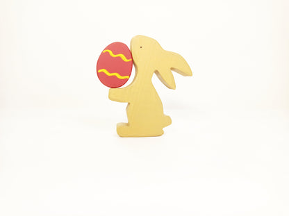 Bunny with red Easter egg wooden toy decoration