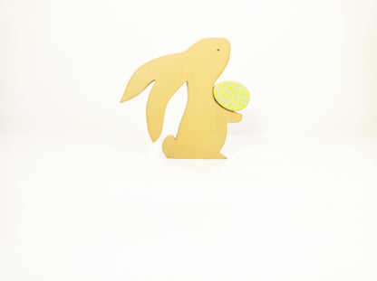 Bunny with green Easter egg wooden toy decoration